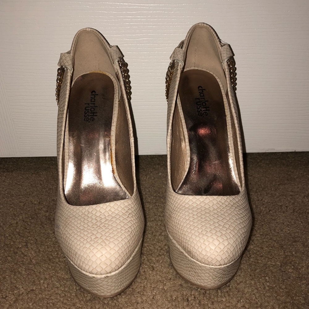 Charlotte Russe tan heels with gold chain